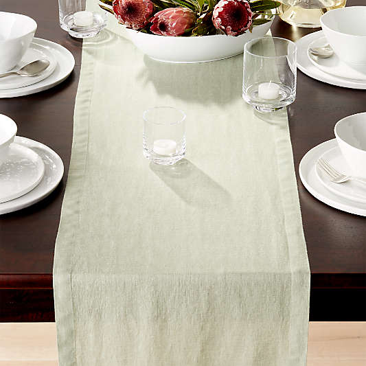 Helena Sage Green Linen 90" Table Runner