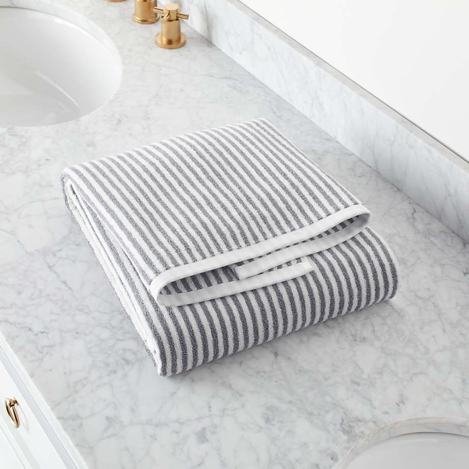 Hemi Organic Grey Stripe Bath Towel + Reviews Crate and Barrel