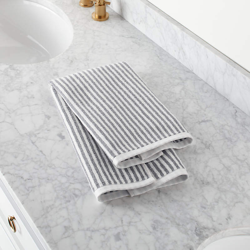 gray and white striped towels