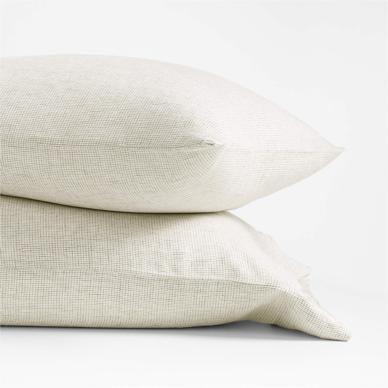 Garden Green Grid Natural Hemp Fiber King Pillowcases, Set of 2