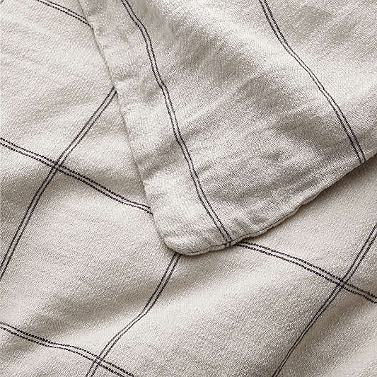 Aire Natural Hemp Arcadia Tan and Midnight Navy Reversible Grid Duvet Cover