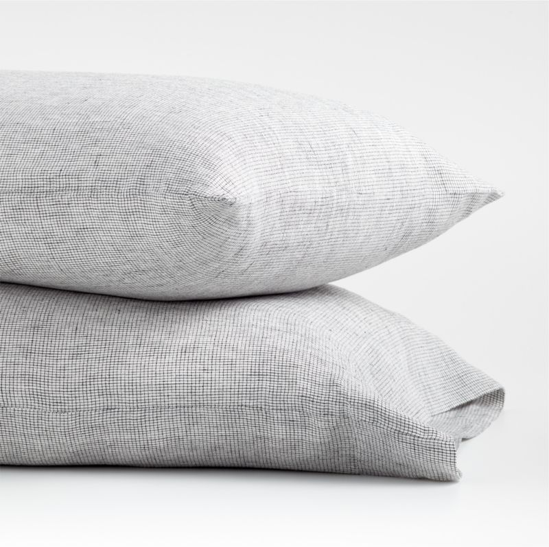 New Natural Hemp Ink Black Grid Standard Pillowcases, Set of 2