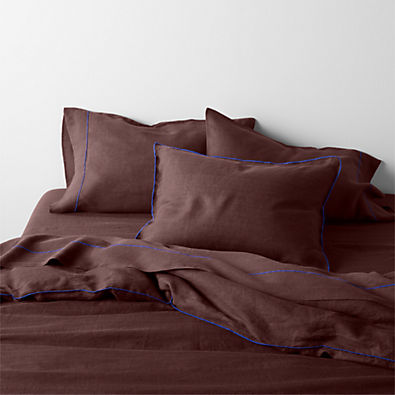 View Aire Natural Hemp Merrow Stitch Cider Burgundy King Duvet Cover details