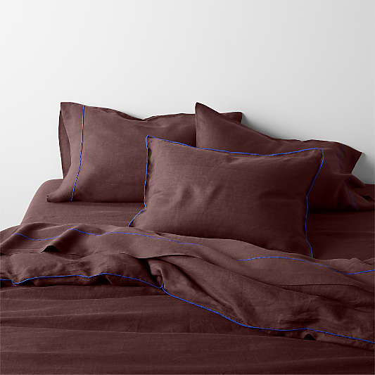 New Natural Hemp Merrow Stitch Cider Burgundy King Duvet Cover