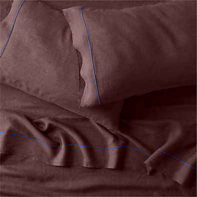 View Aire Natural Hemp Merrow Stitch Cider Burgundy King Bed Sheet Set details