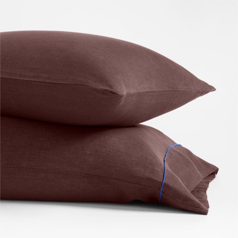 New Natural Hemp Merrow Stitch Cider Burgundy Standard Pillowcases, Set of 2