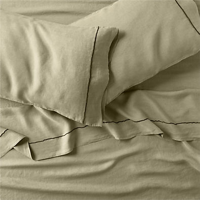 View Aire Natural Hemp Merrow Stitch Garden Green Queen Bed Sheet Set details