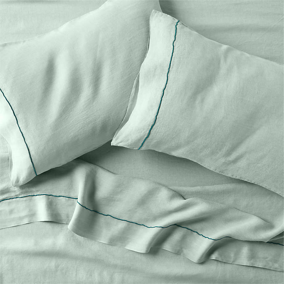 Hemp Merrow Stitch Verte Green Full Bed Sheet Set