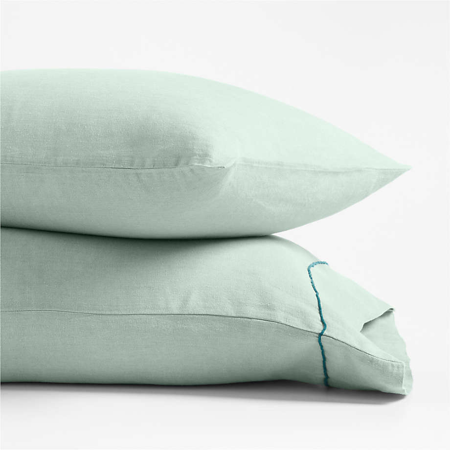 New Natural Hemp Merrow Stitch Verte Green King Pillowcases, Set of 2