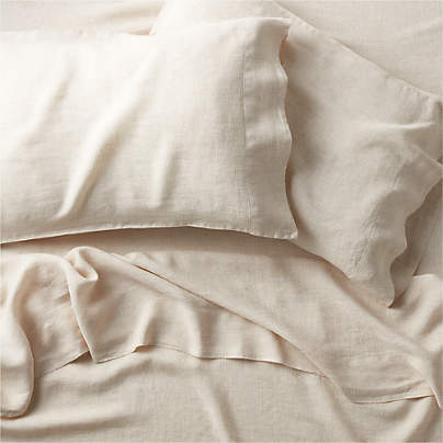 Aire Natural Hemp Ivory Grid Full Bed Sheet Set