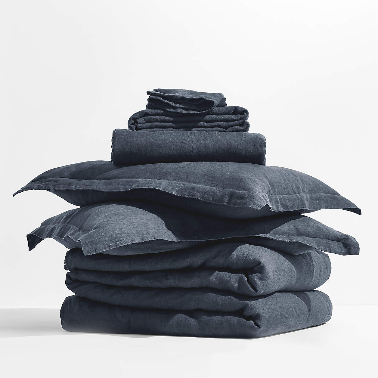 New Natural Hemp Midnight Navy King Bedding Set Crate & Barrel