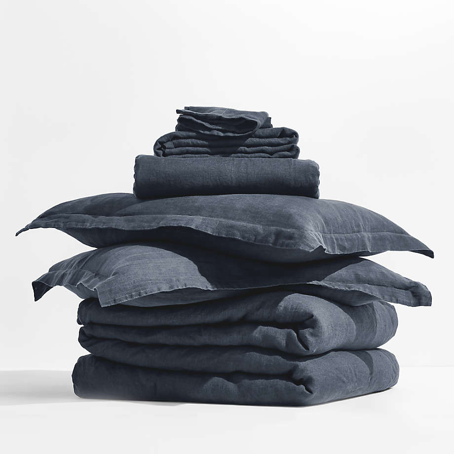 Natural Hemp Fiber Sultry Navy Blue King Bedding Set Crate & Barrel