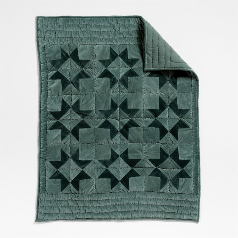 Pine Green Heritage Velvet Baby Crib Quilt - image 4 of 8