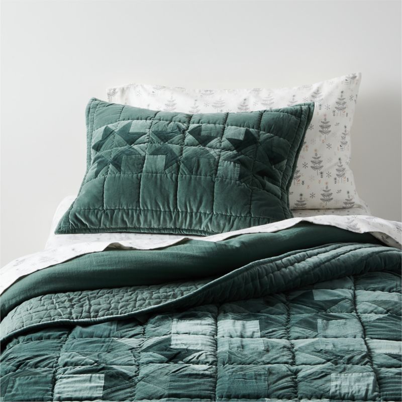 Supersoft Pine Green Organic Cotton Gauze Kids Twin Duvet Cover - image 2 of 8