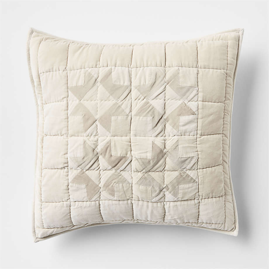 Organic Heritage Velvet Patchwork Beige and Ivory Euro Quilted Pillow Sham Crate & Barrel