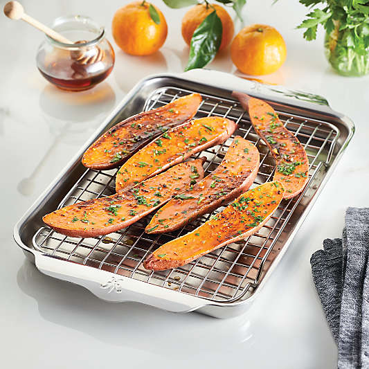 Hestan OvenBond 2-Piece Stainless Steel Quarter Sheet Pan + Cooling Rack Set