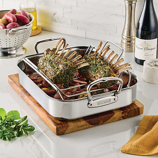 Hestan Provisions Small 14.5" Stainless Steel Polished Roasting Pan with Rack