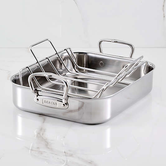 Hestan Provisions Small 14.5" Stainless Steel Polished Roasting Pan with Rack