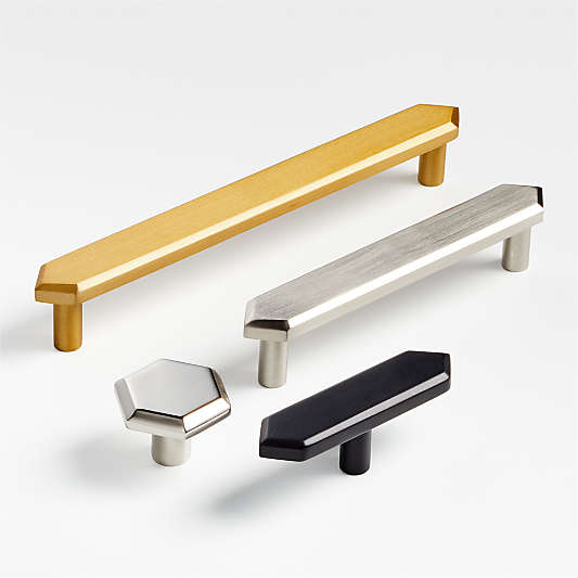 Hex Brushed Nickel Knob and Bar Pulls