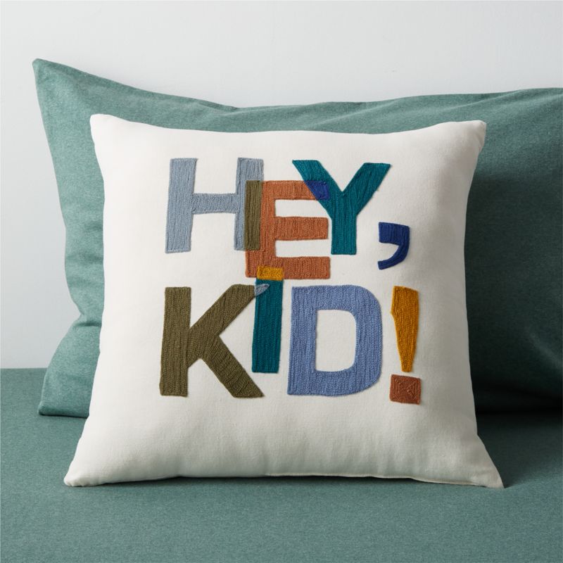 "Hey, Kid!" Embroidered Kids Throw Pillow