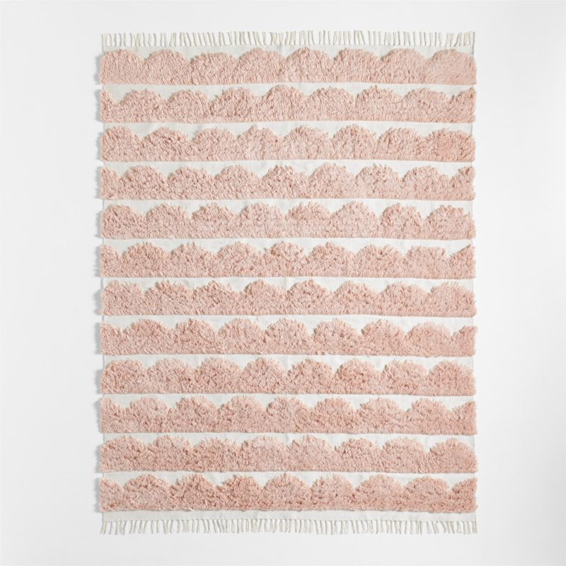 Hi/Low Scallop Elegant Pink Flatweave Kids Performance Area Rug 5x8