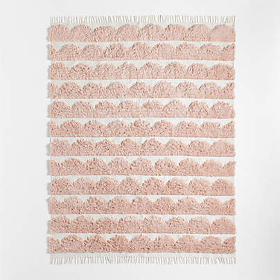 Hi/Low Scallop Elegant Pink Flatweave Kids Performance Area Rug 6'x9'