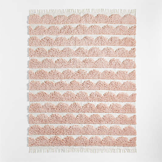 Hi/Low Scallop Elegant Pink Flatweave Kids Performance Area Rug 8'x10'