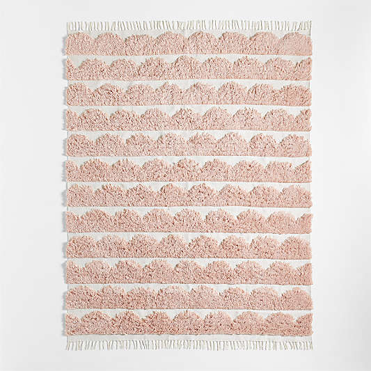 Hi/Low Scallop Elegant Pink Flatweave Kids Performance Area Rug 5'x8'