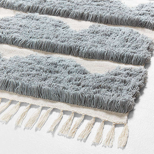 Hi/Low Scallop Mist Blue Flatweave Kids Performance 12"x18" Rug Swatch