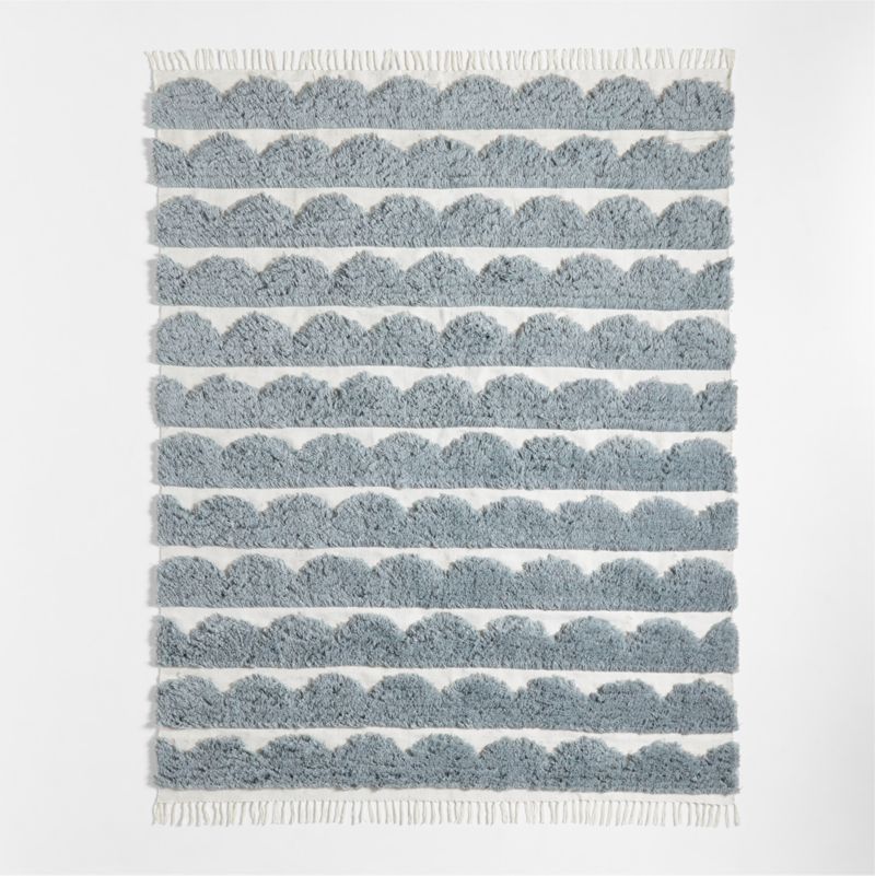 Hi/Low Scallop Mist Blue Flatweave Kids Performance Area Rug 5x8