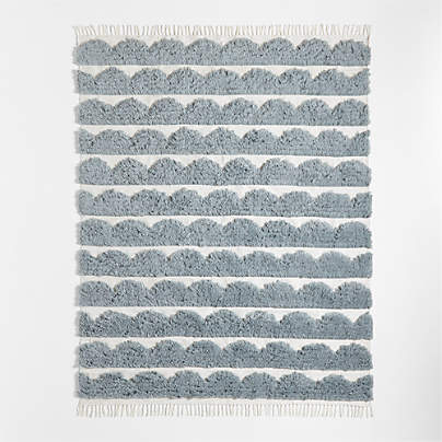 Hi/Low Scallop Mist Blue Flatweave Kids Performance Area Rug 8'x10'