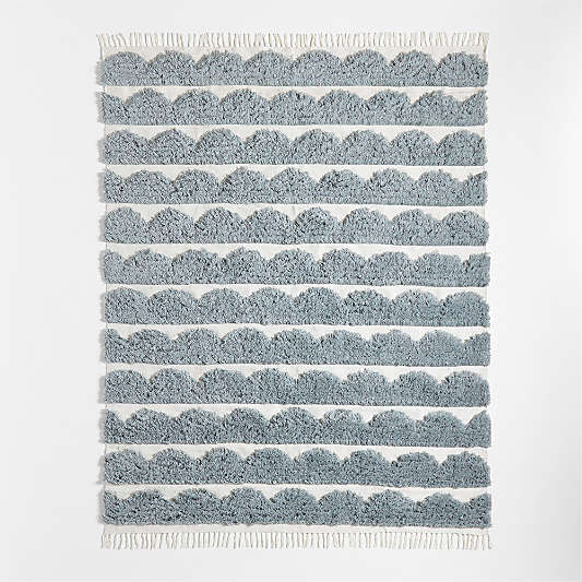 Hi/Low Scallop Mist Blue Flatweave Kids Performance Area Rug