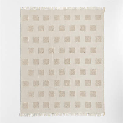 Hi/Low Square Stone Tan Flatweave Kids Performance Area Rug 6'x9'