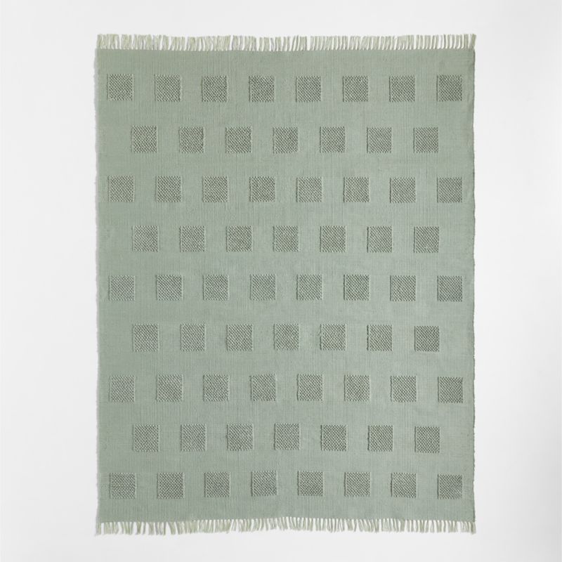 Hi/Low Square Verte Green Flatweave Kids Performance Area Rug 5x8