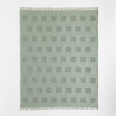 Hi/Low Square Verte Green Flatweave Kids Performance Area Rug 6'x9'