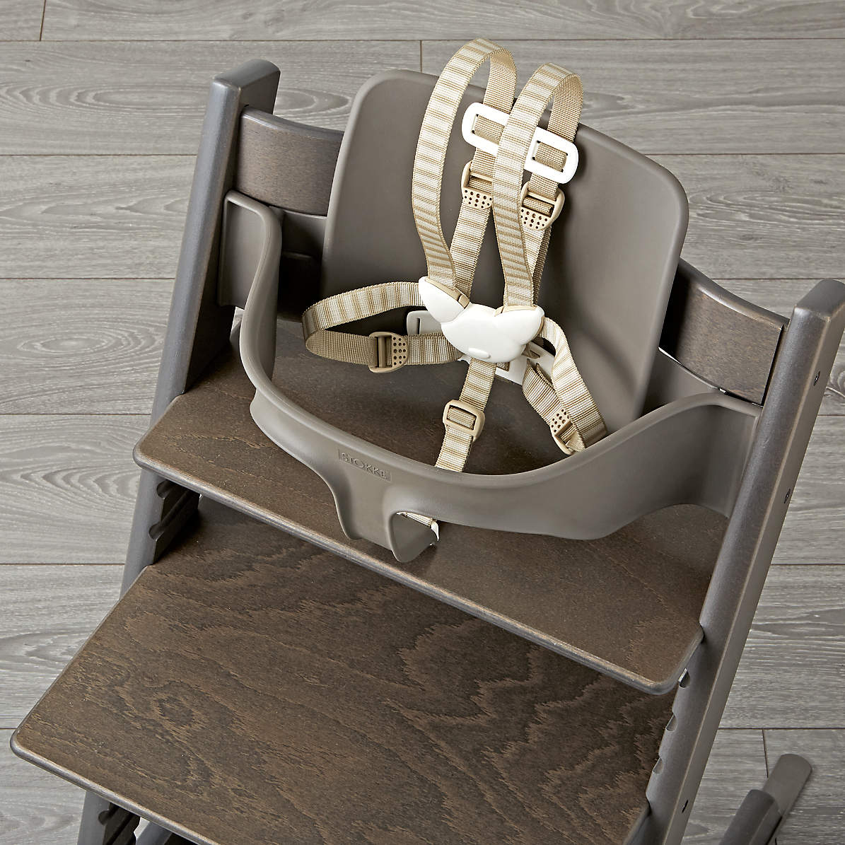 Hazy Grey Stokke Tripp Trapp Baby Set with Harness & Extended Gliders 