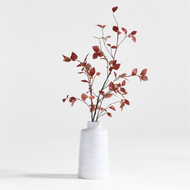 Faux Rust Leaf Branch Arrangement in Holden Speckled White Vase