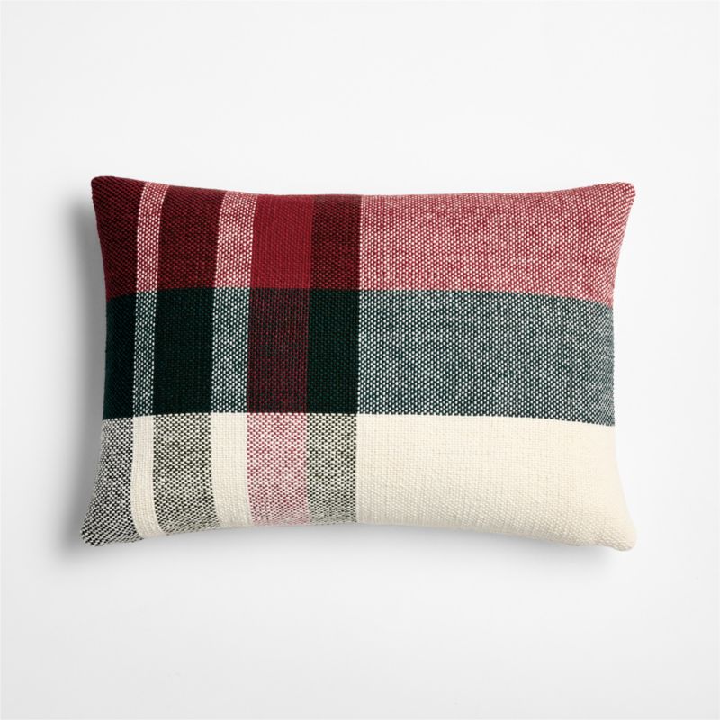 Holiday Plaid Organic Cotton 22"x15" Red and Green Throw Pillow Cover - image 1 of 3