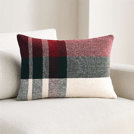 Holiday Plaid Organic Cotton 22"x15" Red and Green Throw Pillow Cover