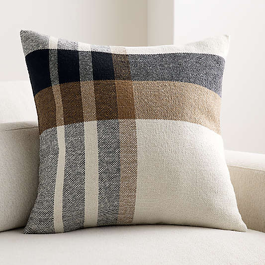 Holiday Plaid Organic Cotton 23"x23" Camel Tan Throw Pillow Cover