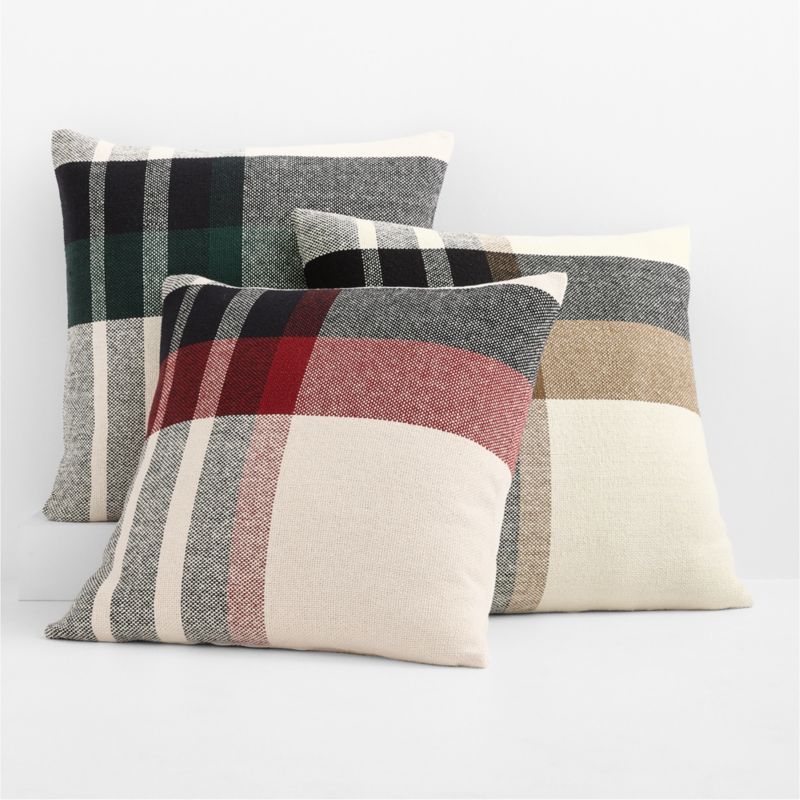 Holiday Plaid Organic Cotton 23"x23" Camel Tan Throw Pillow Cover - image 3 of 4