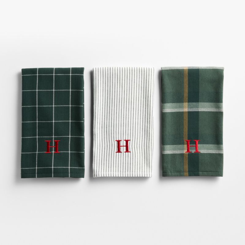 Holiday Green Plaid and Stripe Organic Cotton Kitchen Towels, Set of 3 - image 2 of 3