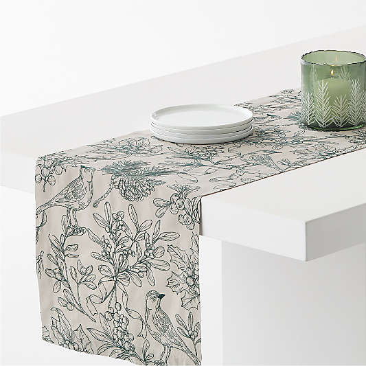 Embroidered Holiday Foliage 108" Table Runner