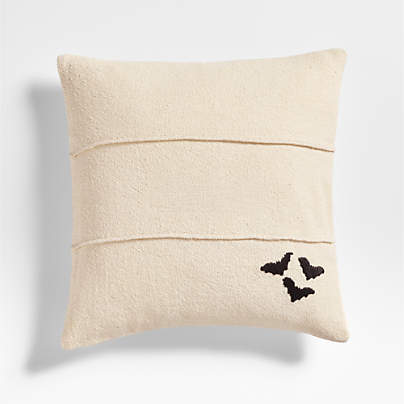 Halloween Embroidered Bats 20"x20" Arctic Ivory Throw Pillow with Feather Insert by Joan Anderson