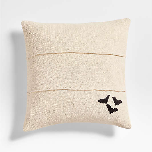 Halloween Embroidered Bats 20"x20" Arctic Ivory Throw Pillow by Joan Anderson