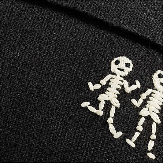 Halloween Embroidered Skeleton 24"x16" Ink Black Throw Pillow Cover by Joan Anderson