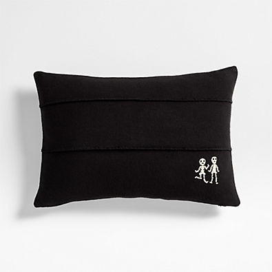 View Halloween Embroidered Skeleton 24"x16" Ink Black Throw Pillow with Feather Insert by Joan Anderson details