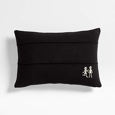 Halloween Embroidered Skeleton 24"x16" Arctic Ivory Throw Pillow with Feather Insert by Joan Anderson