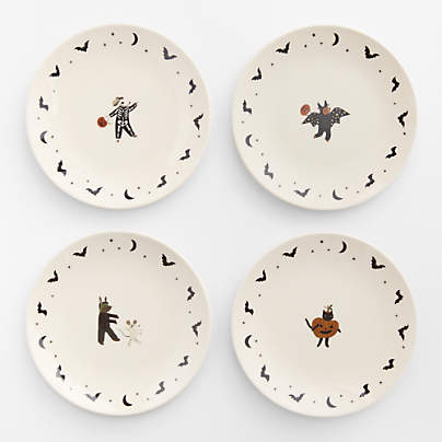 Halloween Melamine Kids Dinner Plates, Mixed Set of 4