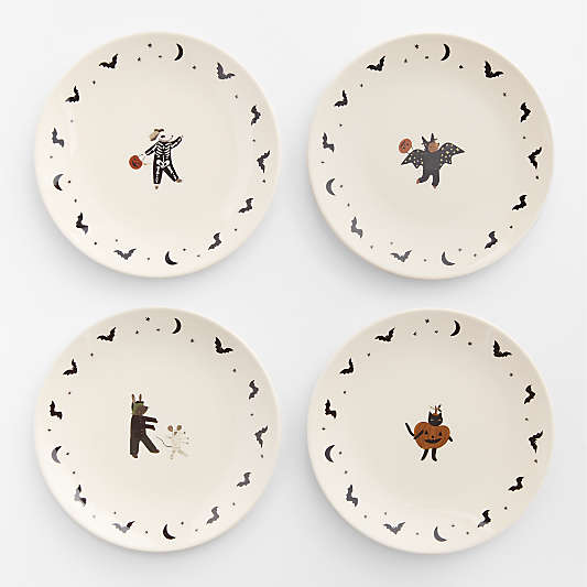 Halloween Melamine Kids Dinner Plates, Mixed Set of 4
